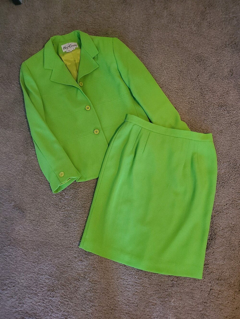 Oleg Cassini Vibrant Lime Green Skirt Suit Set Pencil Skirt & Matching Jacket